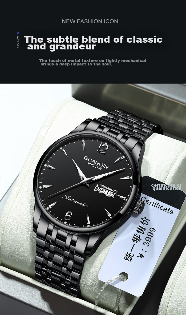GUANQIN Men's Mechanical Watch, 2026 New Model Fully Automatic Business Style Waterproof Luminous Watch, Gift for Dad on Father's Day 6