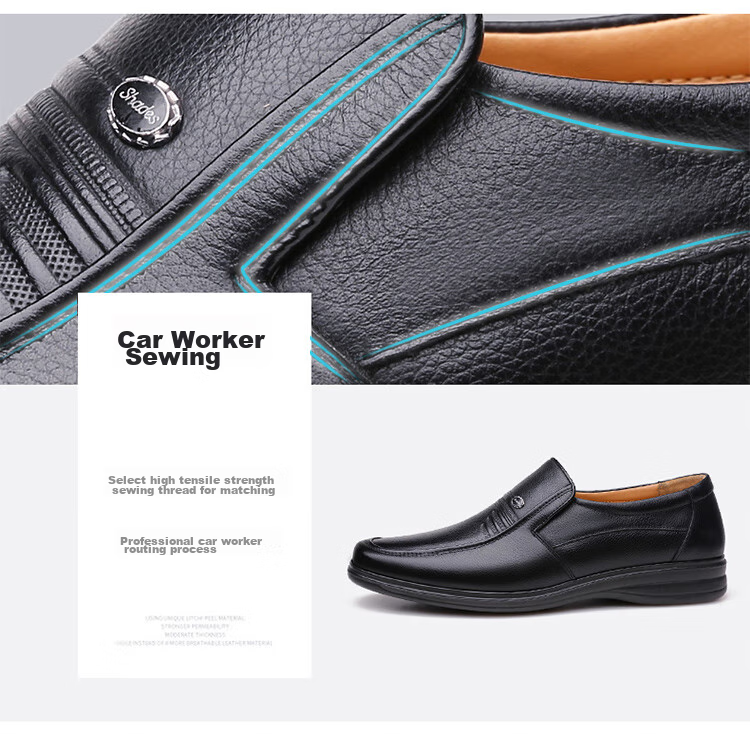 EGCHI Business Casual Shoes, Men's Slip-On Formal Work Leather Shoes, JS7588, Black, Size 38 10