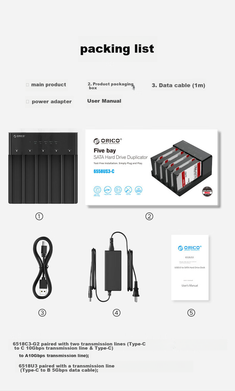 ORICO External Hard Drive Dock USB3.0 Offline Copying 2.5/3.5 Inch SATA/SSD Solid State Mechanical Hard Drive External Dual-Bay Cloning Machine 6528US3-C 15