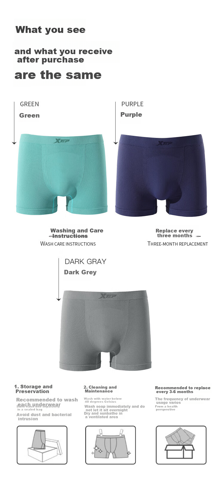 XTEP Men's Sports Underwear, Fitness Anti-Chafing 25-Year Men's Underwear, Marathon Boxer Briefs, Antibacterial Quick-Dry Underwear, 2-Pack 14