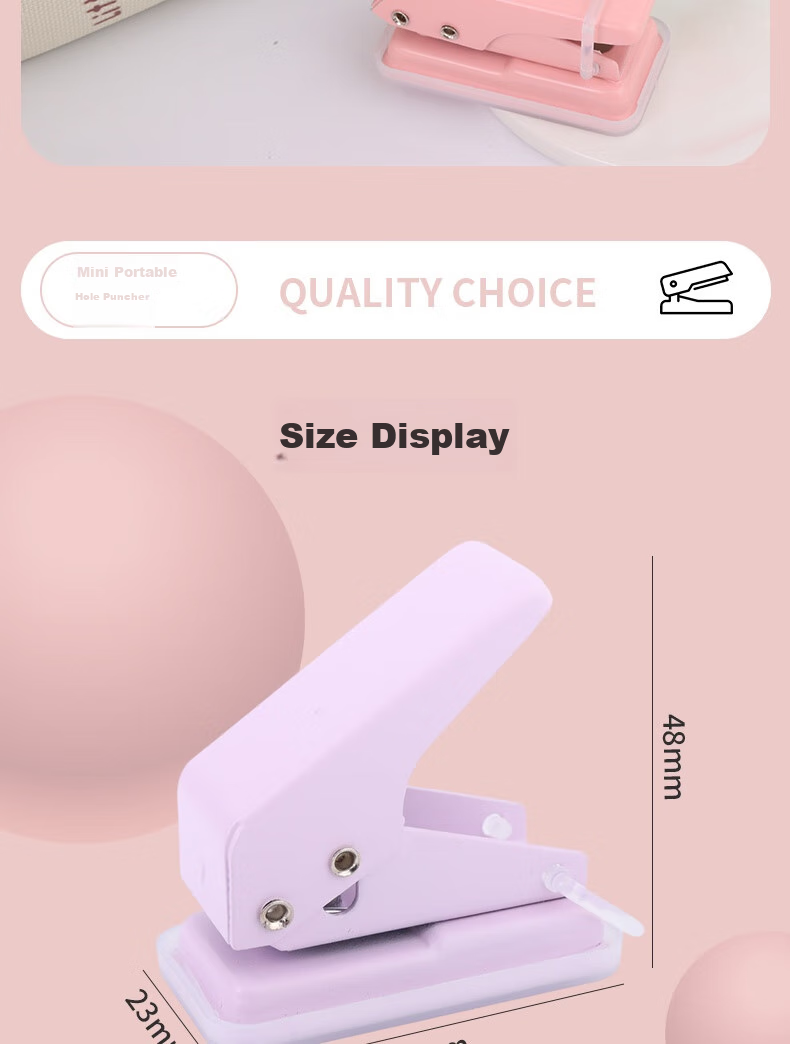 Touch Fish, Hole Puncher, Macaron Mini Single-Hole Circular Ring Dry Cute Student Stationery Office Loose-Leaf Puncher, Pink 8