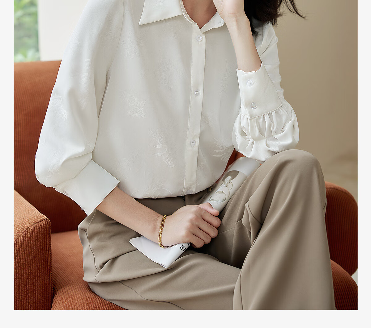 Chushen Spring And Autumn Long-Sleeve Shirt for Women, Textured Pattern Design, New Chinese-Style Elegant Office Blouse Top S143C2045 1