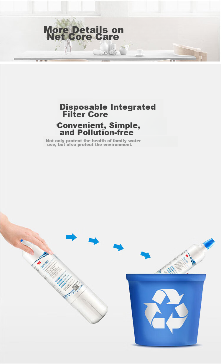 3M Water Purifier for Home Use, Direct Drinking Water, Zero Wastewater, 2.2L/min Large Flow Rate, 4000L Treatment Capacity, 800G Filter, Jingzhi CDW7101V Model 8