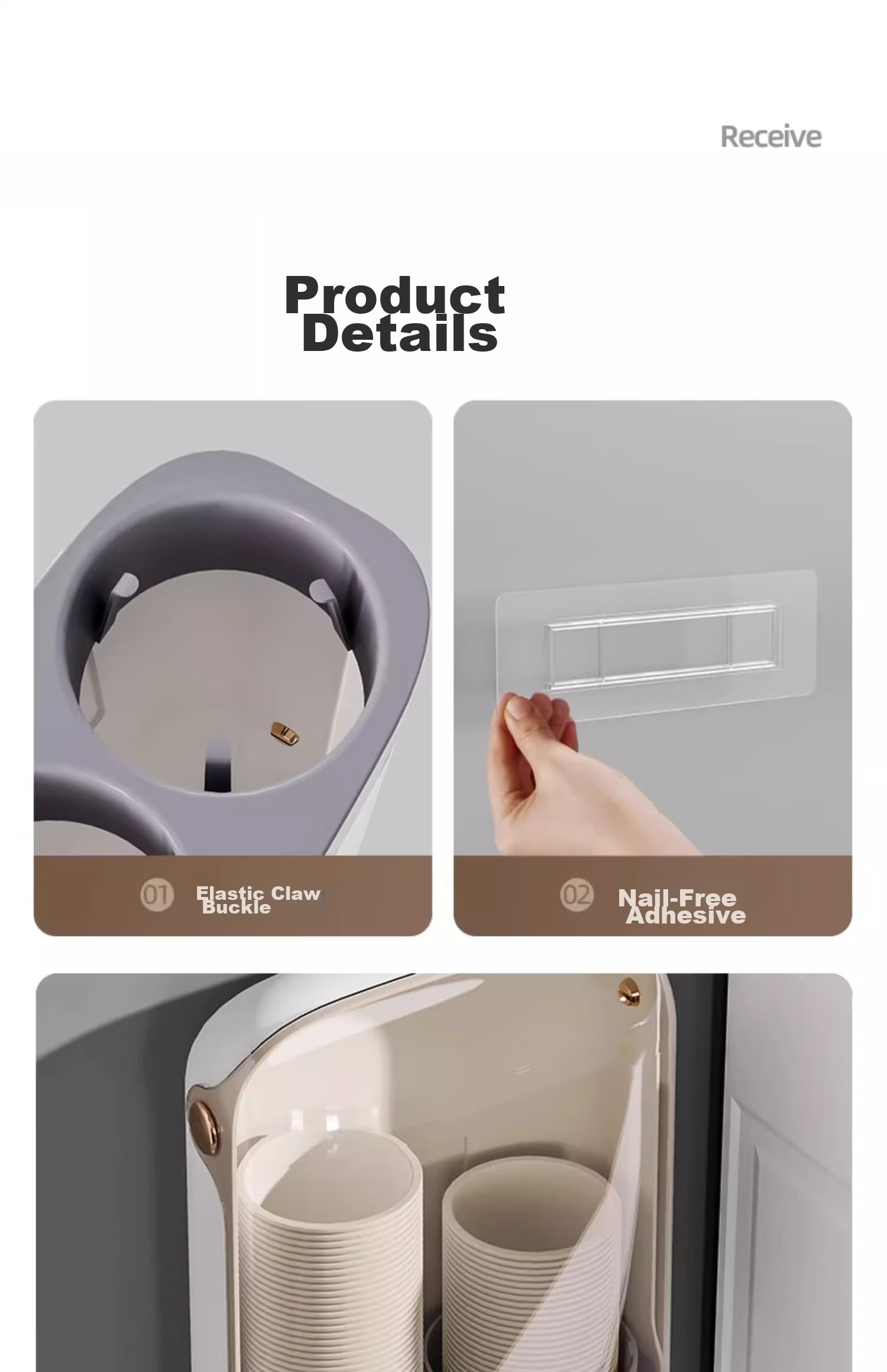 Jiadu Disposable Cup Dispenser, Wall-Mounted Water Dispenser Cup Storage Rack, Home Cup Holder, Paper Cup Rack 20