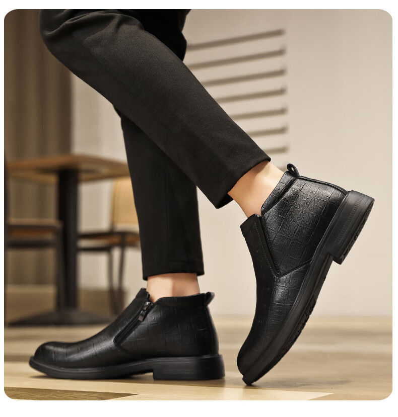 Huili (Warrior) Leather Boots for Men, Business Casual Retro Fashion Boots, Style 1949, Black, Size 44 14