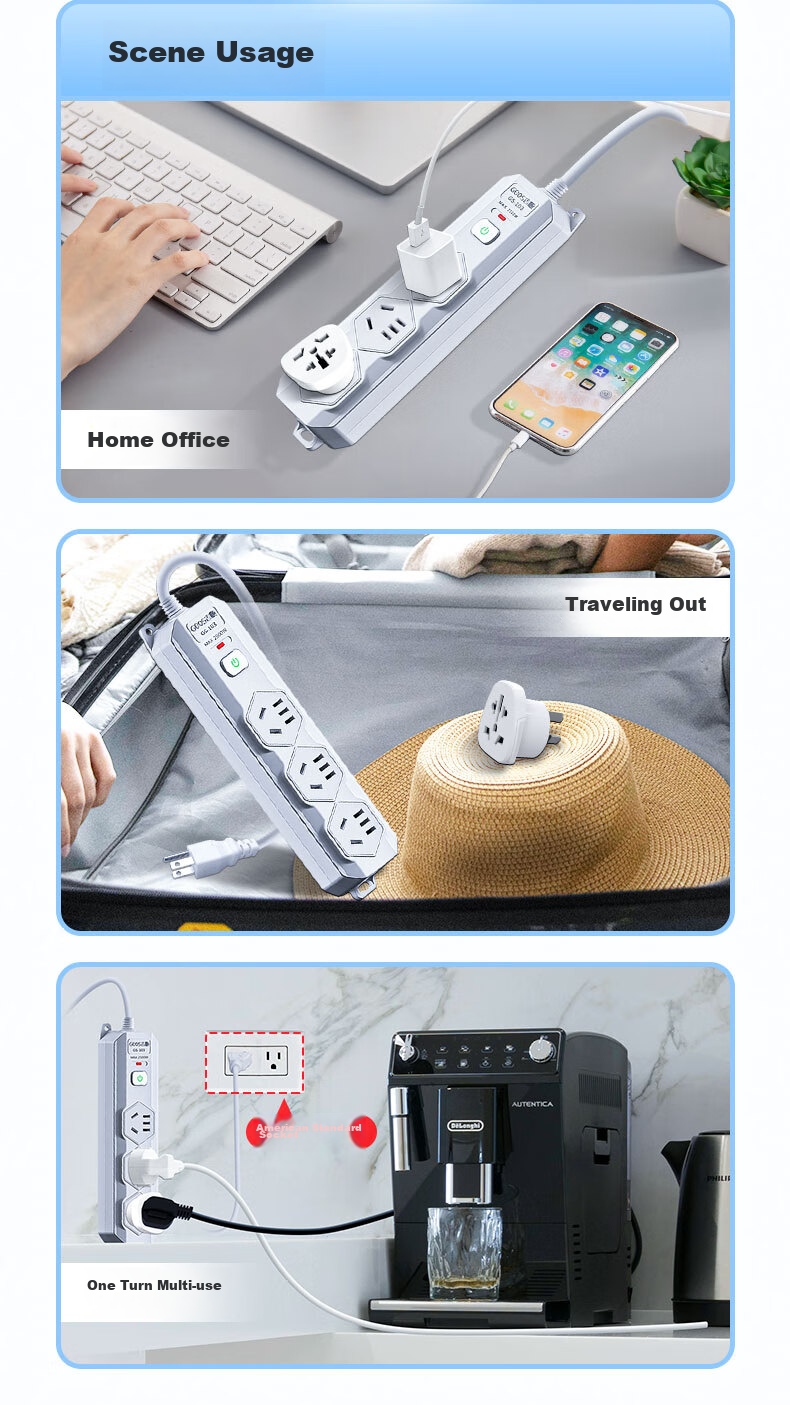 JS JISHUN American Standard Converter Plug, Chinese Standard Power Strip, US to China Adapter, Canadian Philippines Thailand Brazil Travel Study Converter, American Standard Plug, 3 Meters 9