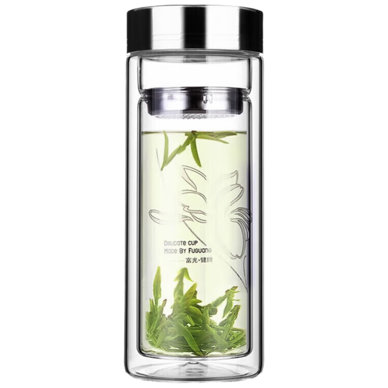 Fuguang Double-Layer Glass Cup, High Borosilicate Glass Tea Cup, Tea-Water Separation Cup with Tea Strainer, Business Water Cup for Me