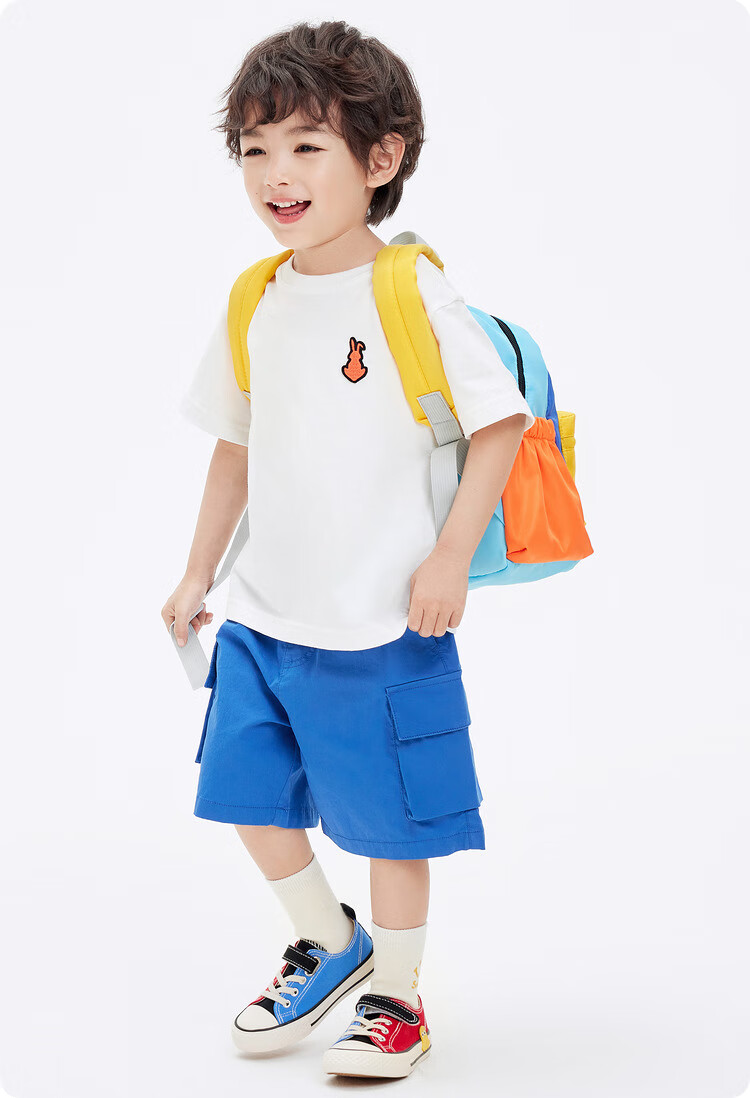 BALABALA Children's Short-Sleeve T-Shirt, Boys' Summer Wear, Pure Cotton Rabbit Embroidery Top, Parent-Child Style, Trendy 8