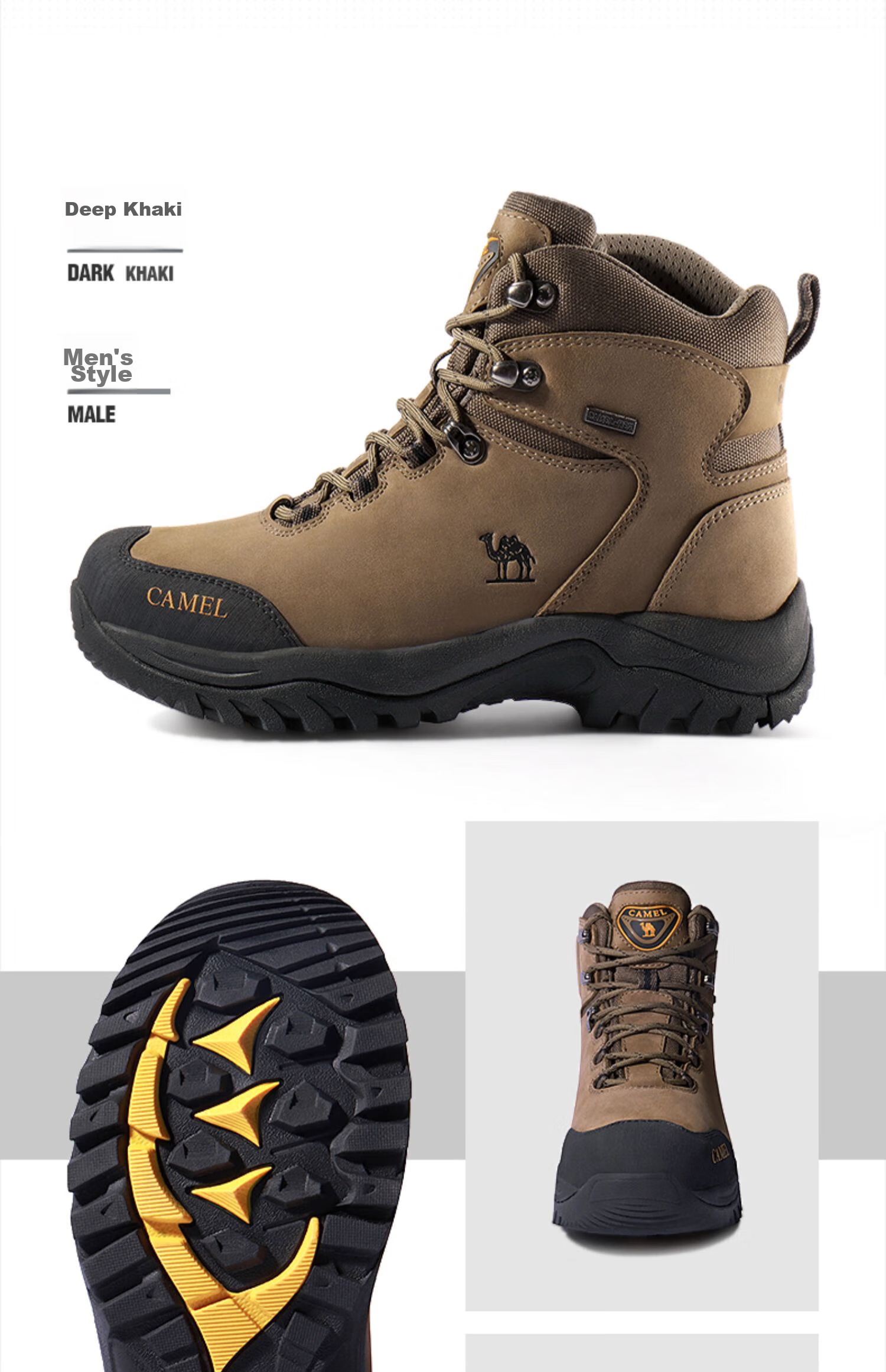 CAMEL Outdoor Hiking Boots for Men And Women, Waterproof Non-Slip Trekking Shoes with Shock Absorption, Wear-Resistant High-Top Work Boots Made of Cowhide Leather 20