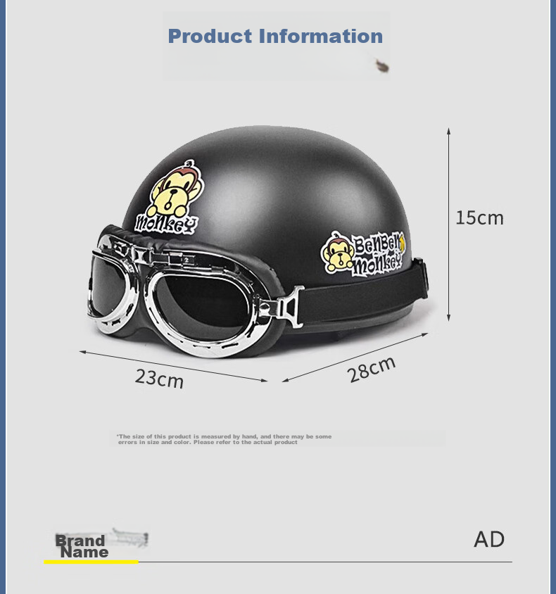 AD New National Standard Class A Electric Vehicle Helmet, 3C Certified National Standard, for Men And Women, Summer Sun Protection, Electric Scooter Safety Helmet, Men's Style, All-Season Half Helmet, Cute Harley Helmet HL-01 Matte Black Monkey Desig 19