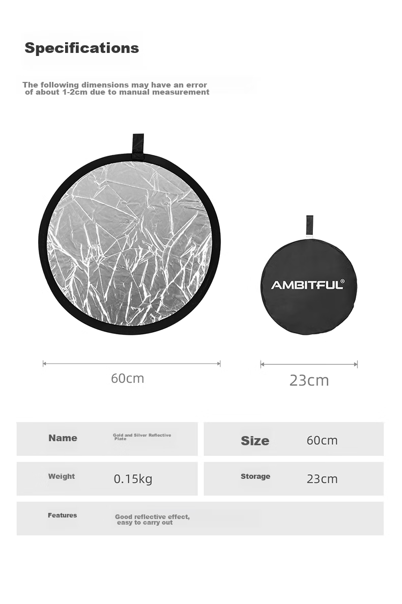 AMBITFUL Zhijie 80*120cm Two-In Gold And Silver Reflective Board, Photography Prop, Fill Light Board, Folding Diffusion Board, Light Control Board, Soft Light Board, Photography Equipment 7