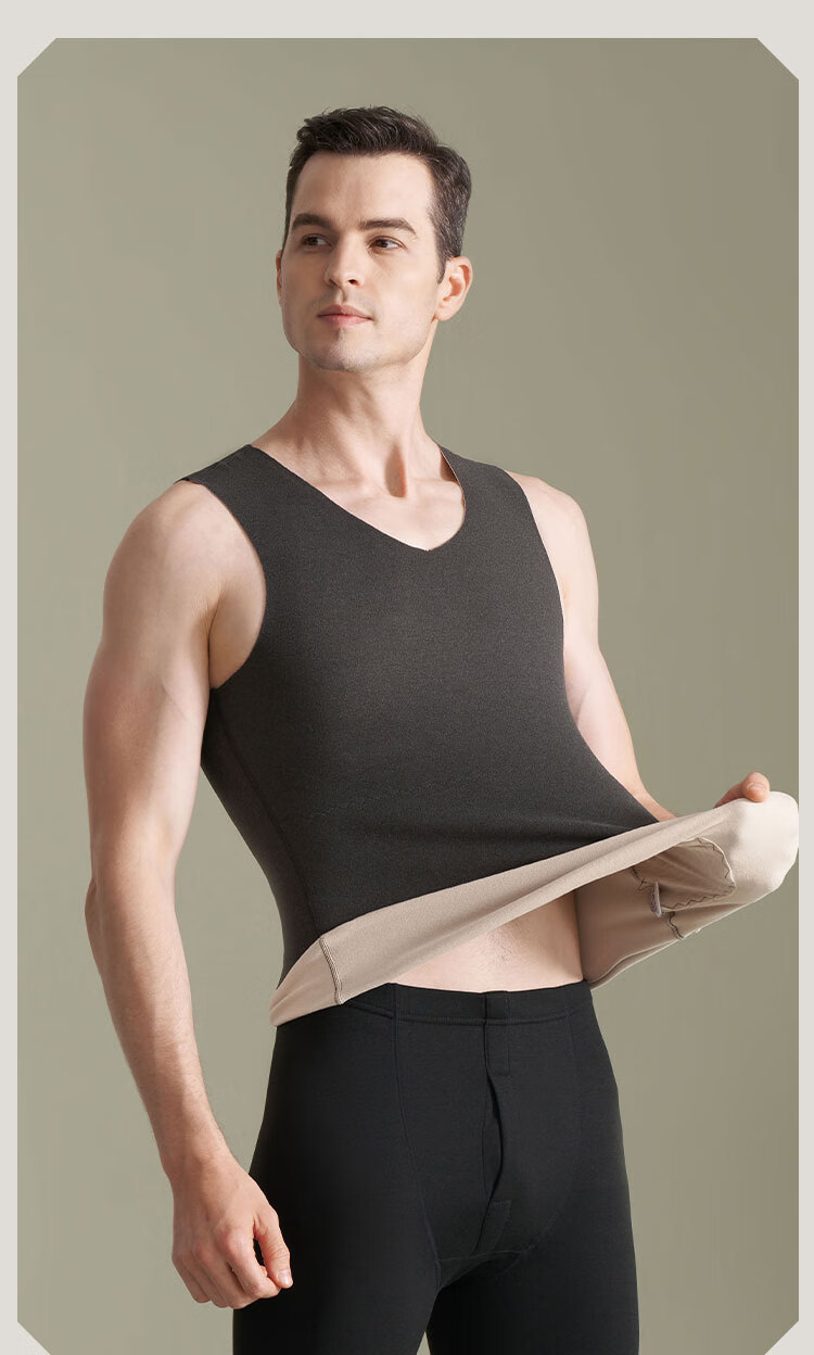 Hengyuanxiang [Contains Silk] Men's Thermal Vest, German Velvet Undershirt, Seamless Underwear, Autumn And Winter, Gray 19