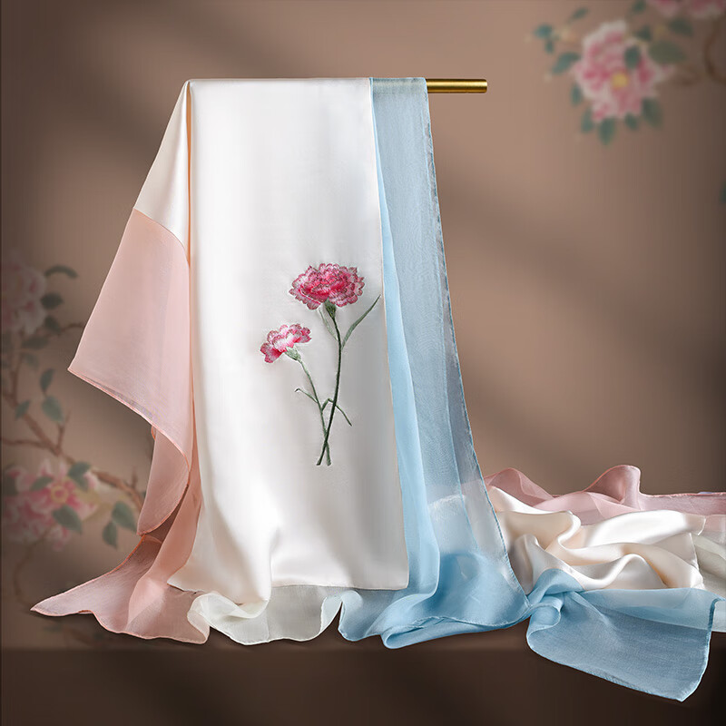Hangsifu Handmade Suzhou Embroidery Silk Scarf Shawl Wrap, Autumn And Winter Neck Protection Warm Scarf, Birthday Gift for Mom, Gift Box