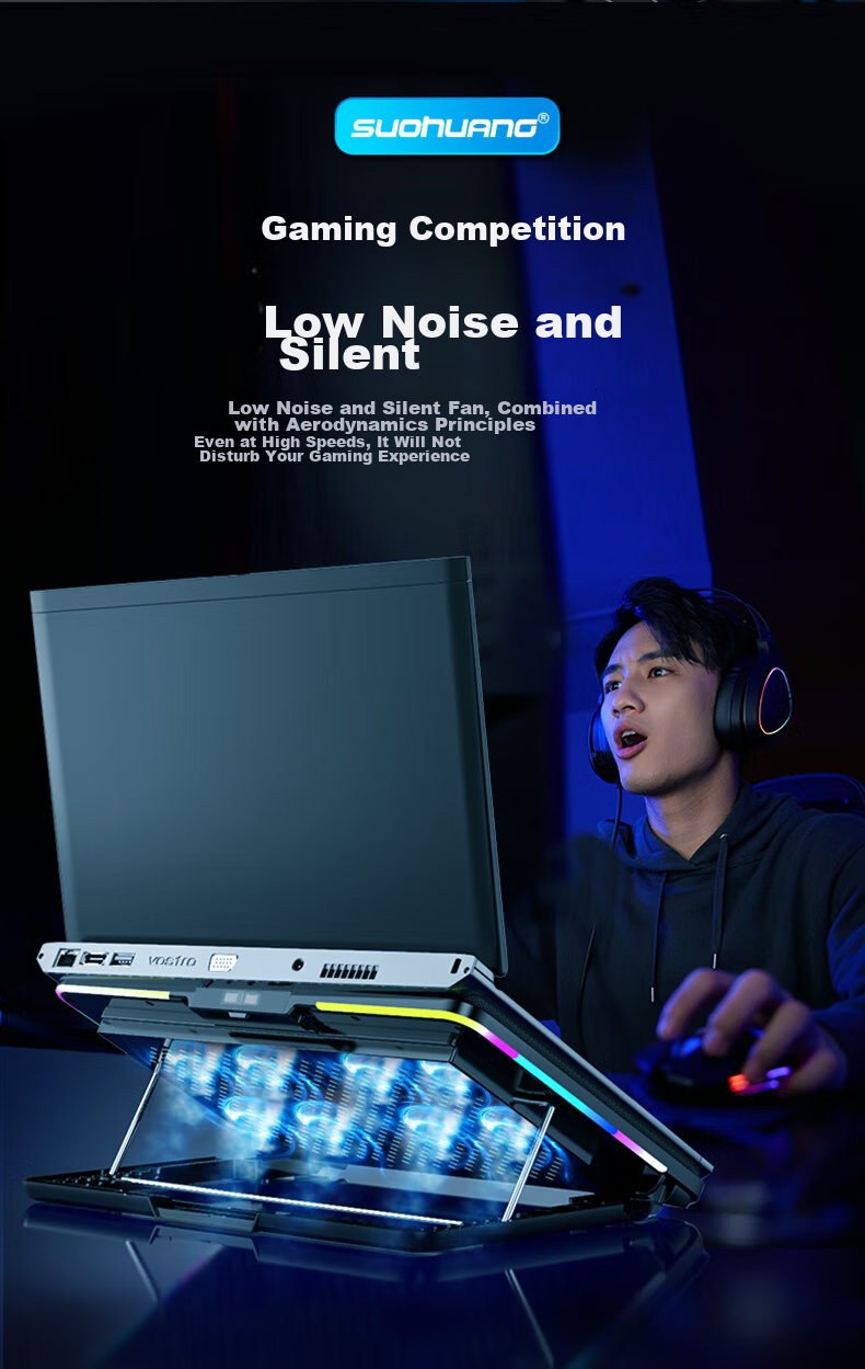 SUOHUANG SSRQ-N8RGB Laptop Cooling Pad Laptop Stand Gaming Cooling Base LCD Display Adjustable Speed Adjustable Height Surrounding Luyue 16 Plus 10