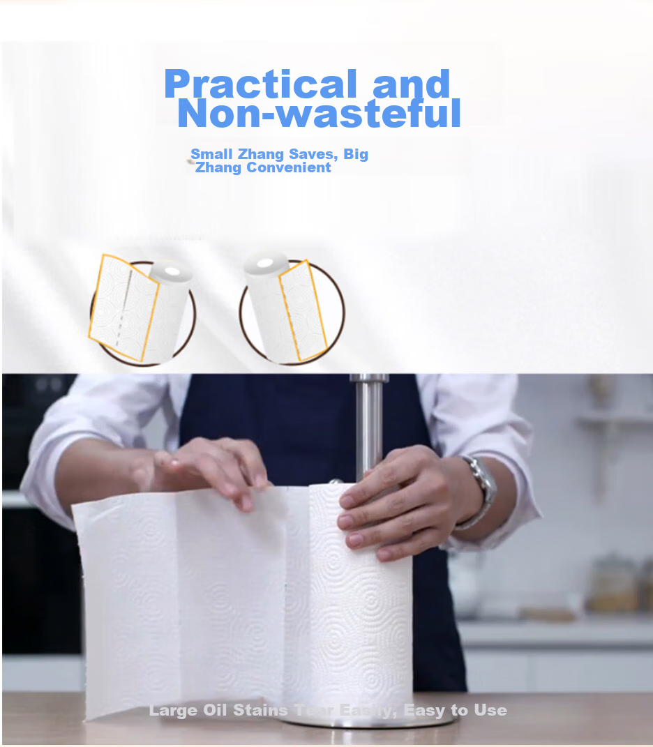 May Flower Kitchen Roll Paper, 4-Ply 130 Sheets*8 Rolls, Strong Oil And Water Absorption Tissue Paper, Whole Box Packaging 7