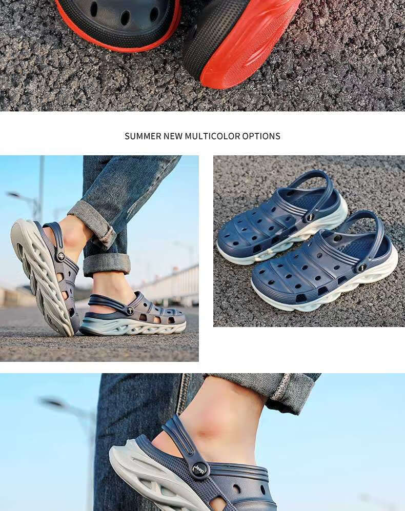 Jeep Men's Perforated Shoes, Fashionable Korean Style, Breathable, Simple Design, Non-Slip Beach Sandals, Outdoor Wear, Soft Sole Slippers, P210MTX058, Blue, Size 45 5