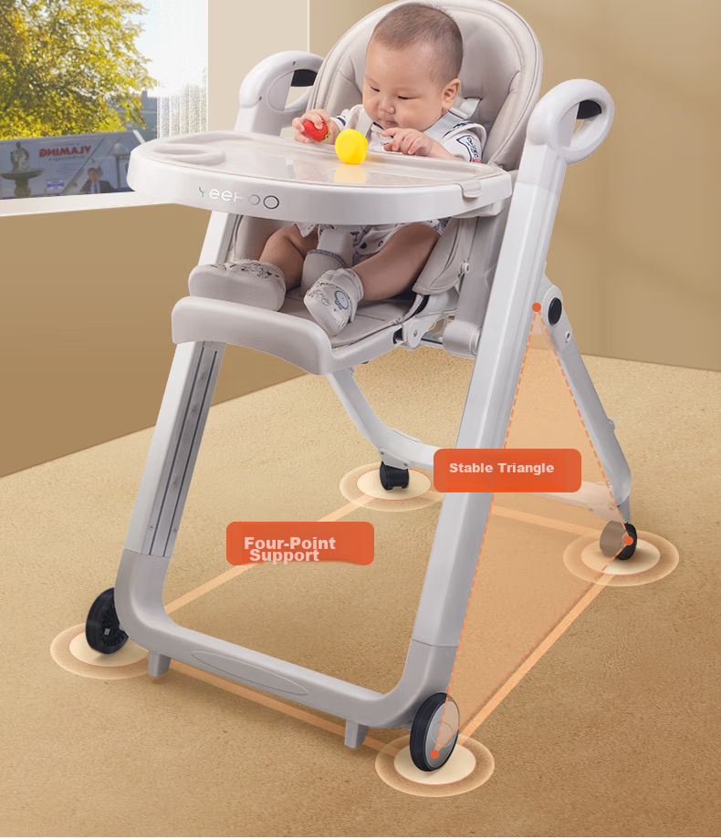 YEEHOO Children's Dining Chair, Multifunctional Foldable Portable Baby High Chair, Mobile Eating Chair for Infants 4