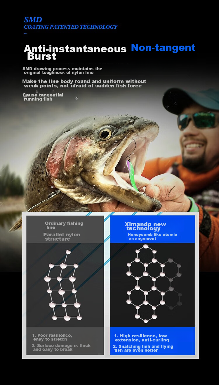 SIMAGO Ximan Duo Cut Fishing Line, Ultra-Soft, High Tensile Strength Nylon Leader Line for Platform Fishing And Angling, 60 Meters Main Line, Size 5.0 10