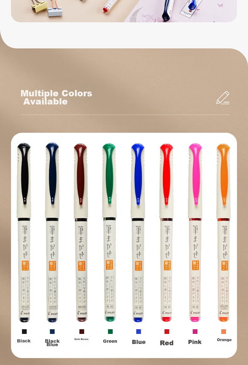 PILOT Colored Scientific Soft Brush Pen, Large Capacity Ink Fine Tip Handwritten Soft Brush Calligraphy Showy Water Pen SVFM-20EF EF Orange Tip 6