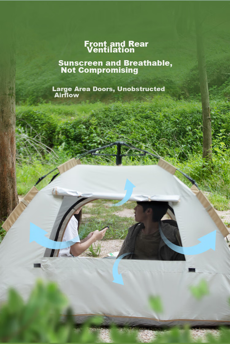 JD Original Park Quick-Open Tent, 3 Square Meters, Pop-Up Design, Windproof And Sun-Resistant, Outdoor Camping Equipment with Moisture-Proof Mat, Flowing Sand Gold Color 8