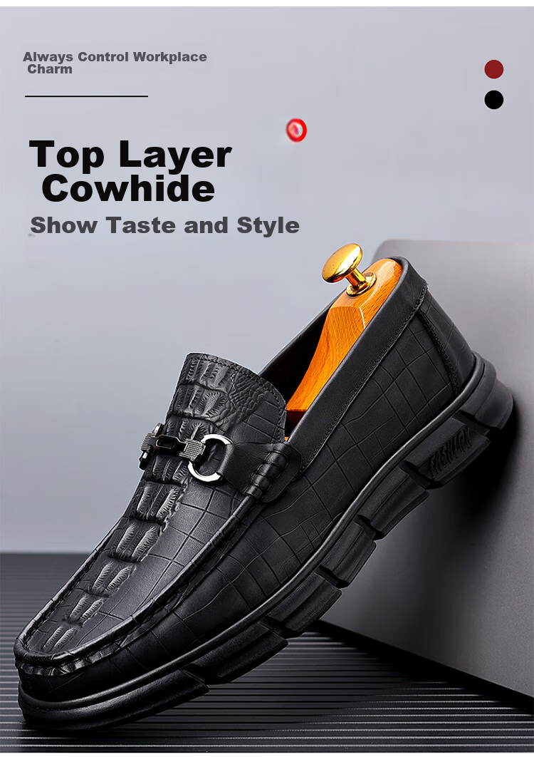 EGCHI Business Casual Leather Shoes, Men's Slip-On, Top-Grain Cowhide, Work Driving Shoes, J3328, Black, Size 38 2