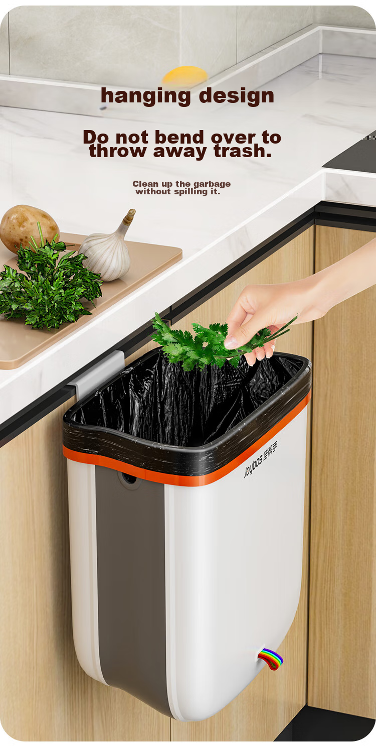 Jiabangshou Kitchen Trash Can, 8L, Household, Internet-Famous, Cabinet Door-Mounted, Wall-Hanging, Bathroom Storage, Wastebasket, Foldable Desig 4