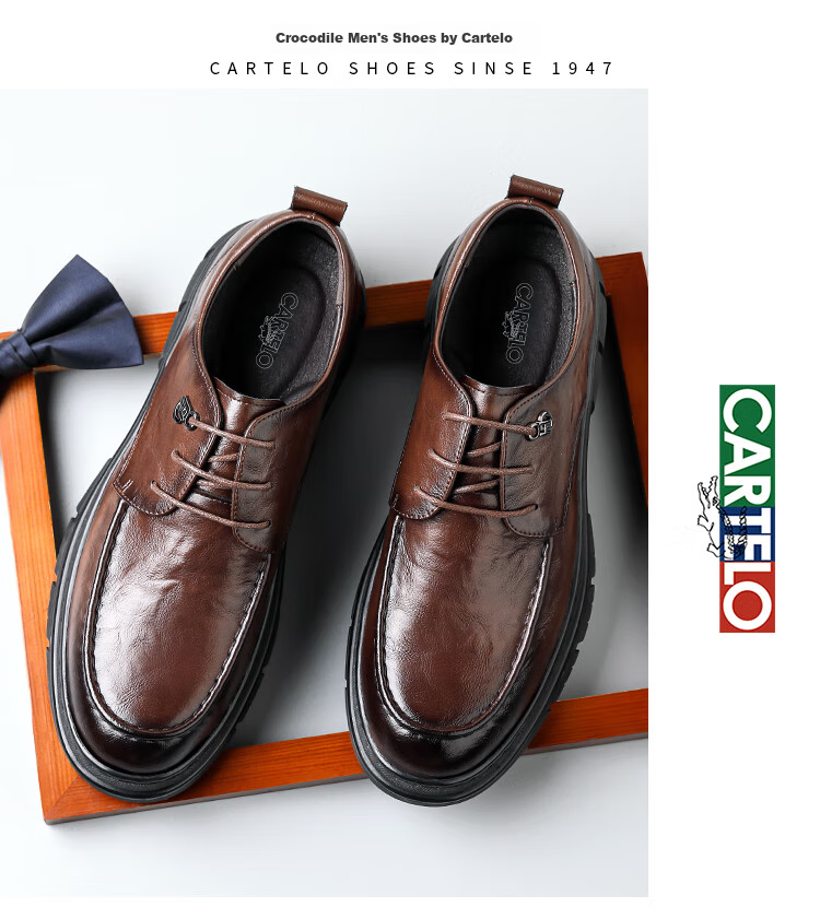 CARTELO British Men's Leather Shoes, Breathable Business Formal Shoes, Hand-Scratched Pattern Low-Top Thick-Soled Leather Shoes for Men, 9905 Black, Size 41 16