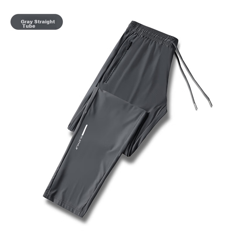 JEEP SPIRIT Casual Pants, Summer Ice Silk Quick-Dry Outdoor Versatile Sports Breathable Loose-Fitting Trousers, Gray Straight Leg, 2XL 4
