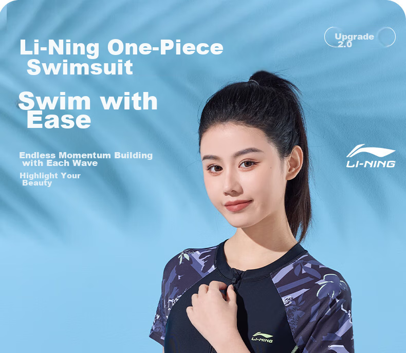 Li-Ning Women's Swimsuit, Fashionable One-Piece Boyleg Casual High-Waist Slimming High-Elastic Breathable Hot Spring Swimwear, 501 Black Floral Pattern, Size L 1