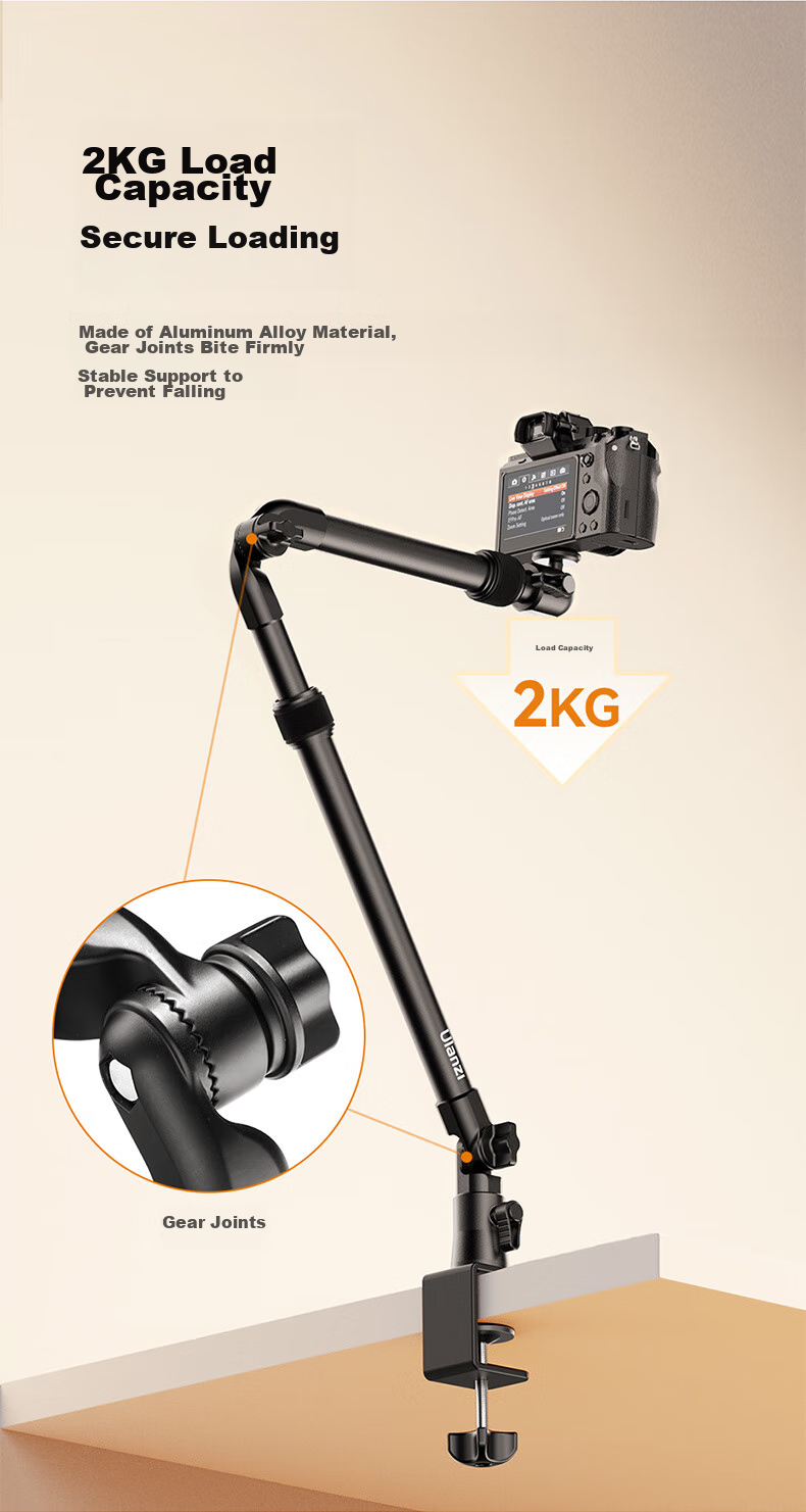 Ulanzi ZJ02 C-Type Clamp Desktop Camera Folding Telescopic Shooting Stand, Multi-Angle Overhead Shooting Stand, Microphone Stand, 360° Gimbal Camera Stand for DSLR And Mirrorless Cameras 7
