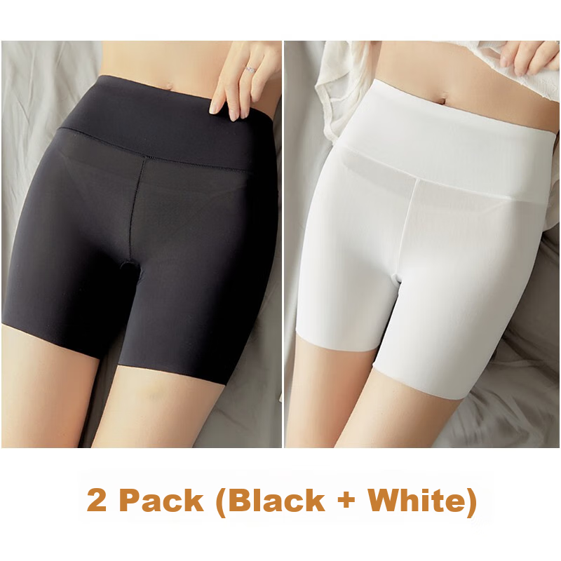 LangSha High-Waisted Safety Shorts for Women, Anti-Exposure Summer Thin Ice Silk Underpants, Butt-Lifting Tummy Control Non-Rolling Edge Protective Shorts