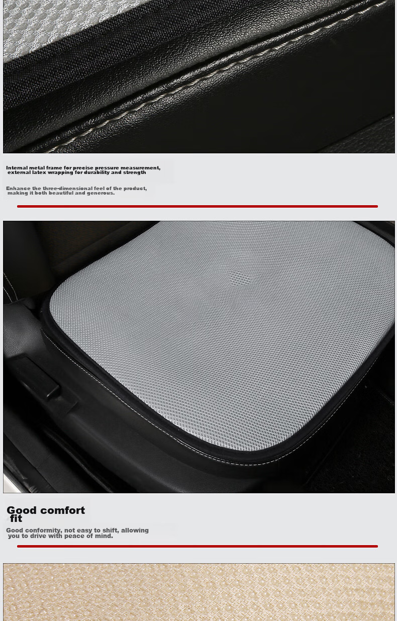 GREAT LIFE Car Seat Cushion, All-Season Universal Breathable Three-Piece Set, Single Piece Interior Seat Cover for Rear Seats, Non-Slip Car Seat Pad 18