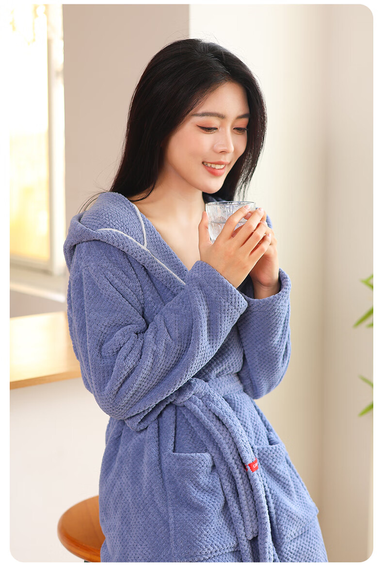 Grace Five-Star Hotel Bathrobe Couple Thickened Soft Absorbent Home Bathrobe Unisex Blue M Size 6