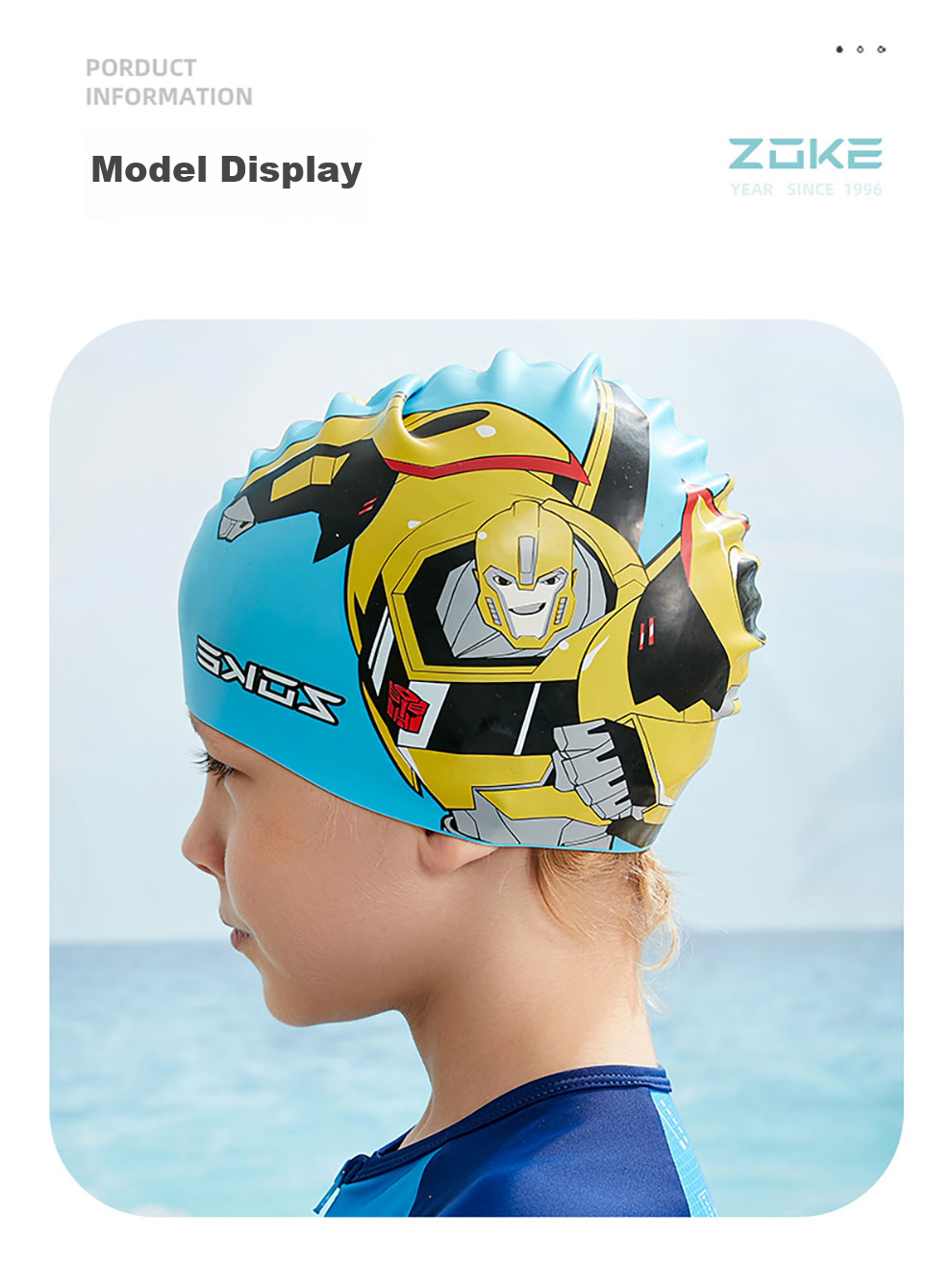 ZOKE Children's Swimming Cap, Silicone Waterproof Hair Protection And Ear Protection, Anime Cartoon Transformers Style, Boys' Swimming Equipment, 621603219 9