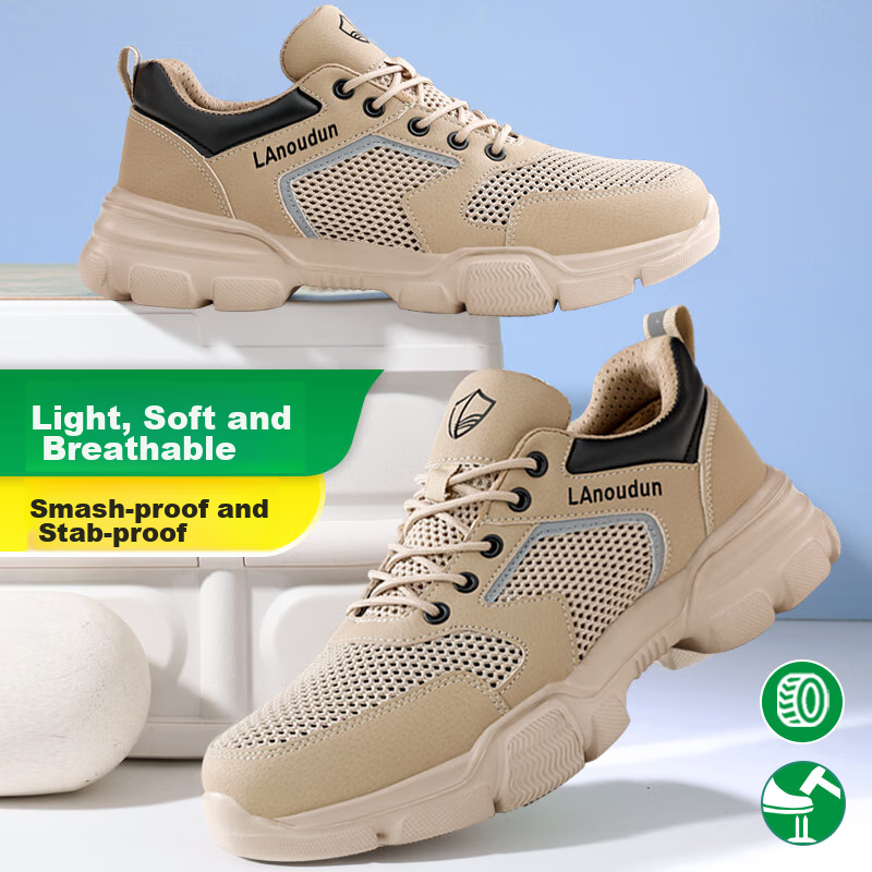 Lanoudun Safety Shoes for Men, Breathable, Lightweight, Soft-Soled, Comfortable, Steel Toe Cap, Anti-Smashing, Anti-Puncture, Safety Work Shoes DL232 Size 44