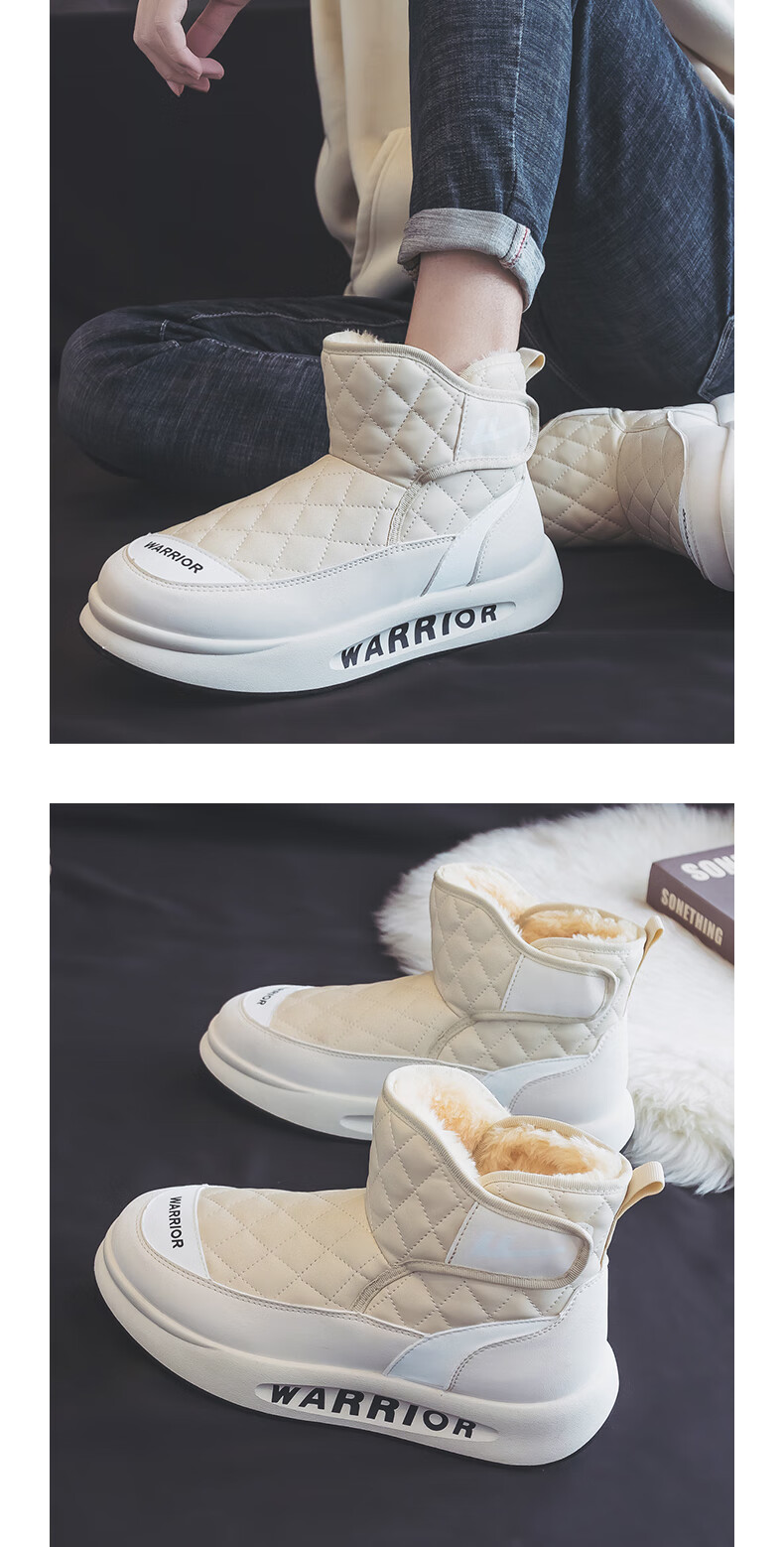 Warrior Men's Snow Boots 2026 Spring New Thickened Fleece Lined Northeast Cotton Shoes Casual Boots Brown Size 40 6