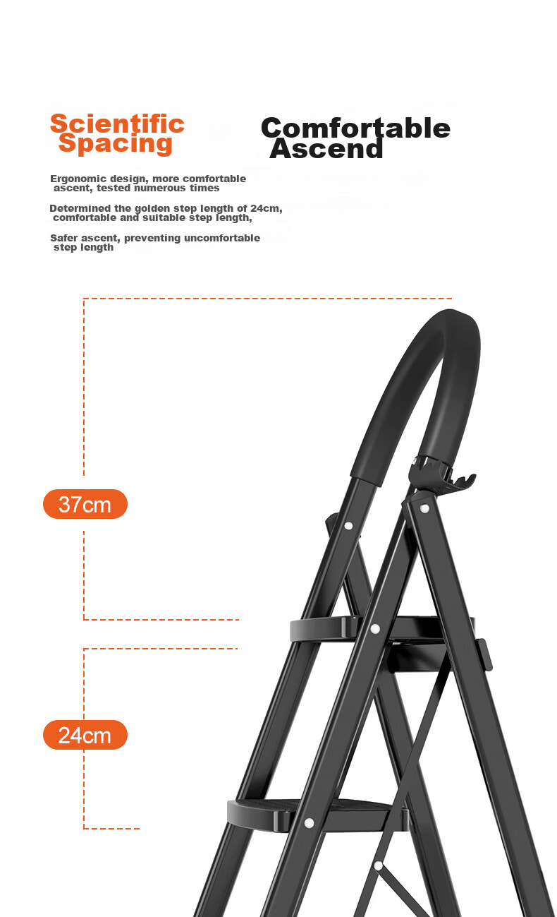 AOPENG Folding Ladder for Home Use, Four Steps Thickened Carbon Steel Wide Tread A-Frame Ladder Engineering Single-Sided Handrail Ladder 1264ST 13