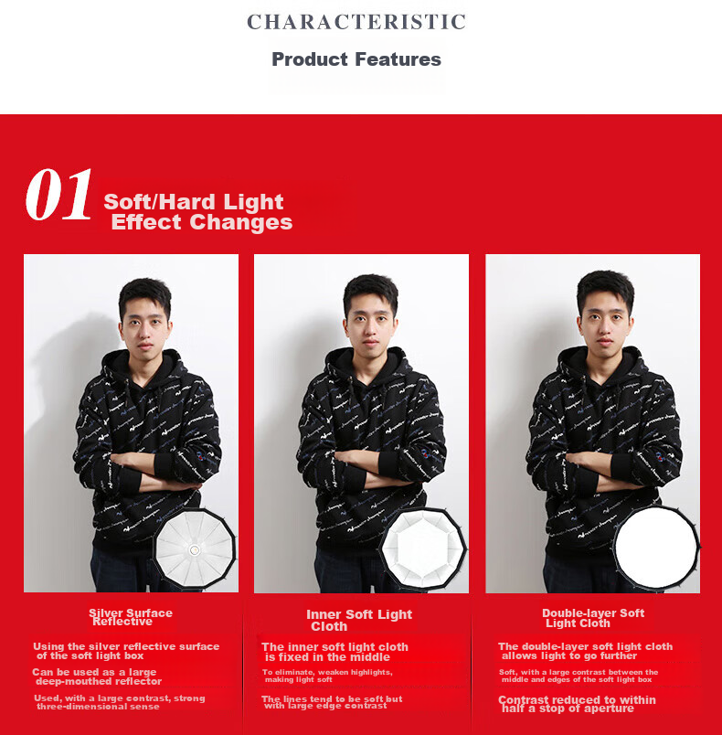 JINBEI Φ65/85/105CM Deep Diffusion Softbox, Softbox Accessory, Photography Light, LED Continuous Light, Flashlight, Studio Equipment, Φ65CM Deep Diffusion Softbox 6