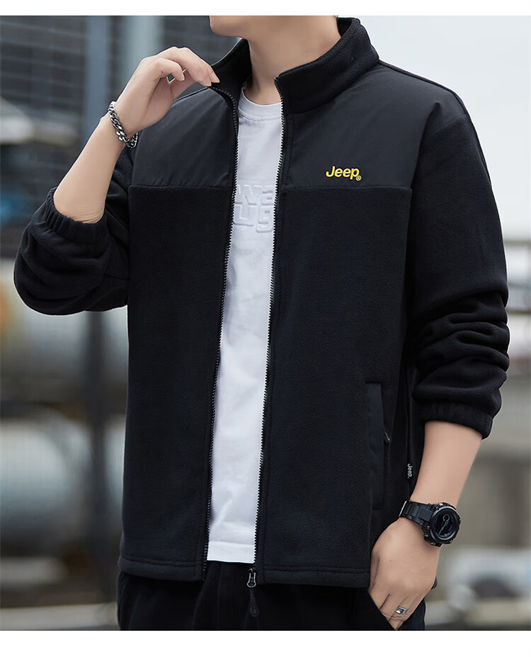 JEEP Men's Autumn Winter Fleece Lined Thickened Executive Casual Jacket Dark Army Green 2XL 4