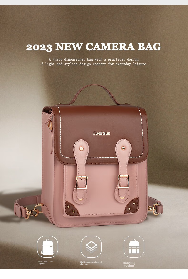 CWATCUN Shoulder Camera Bag, Crossbody Handbag, for Fuji Sony Canon Leica Camera Bags, Japanese-Style Single And Double Shoulder JK Retro Women's Bag, Mirrorless Camera Bag 3