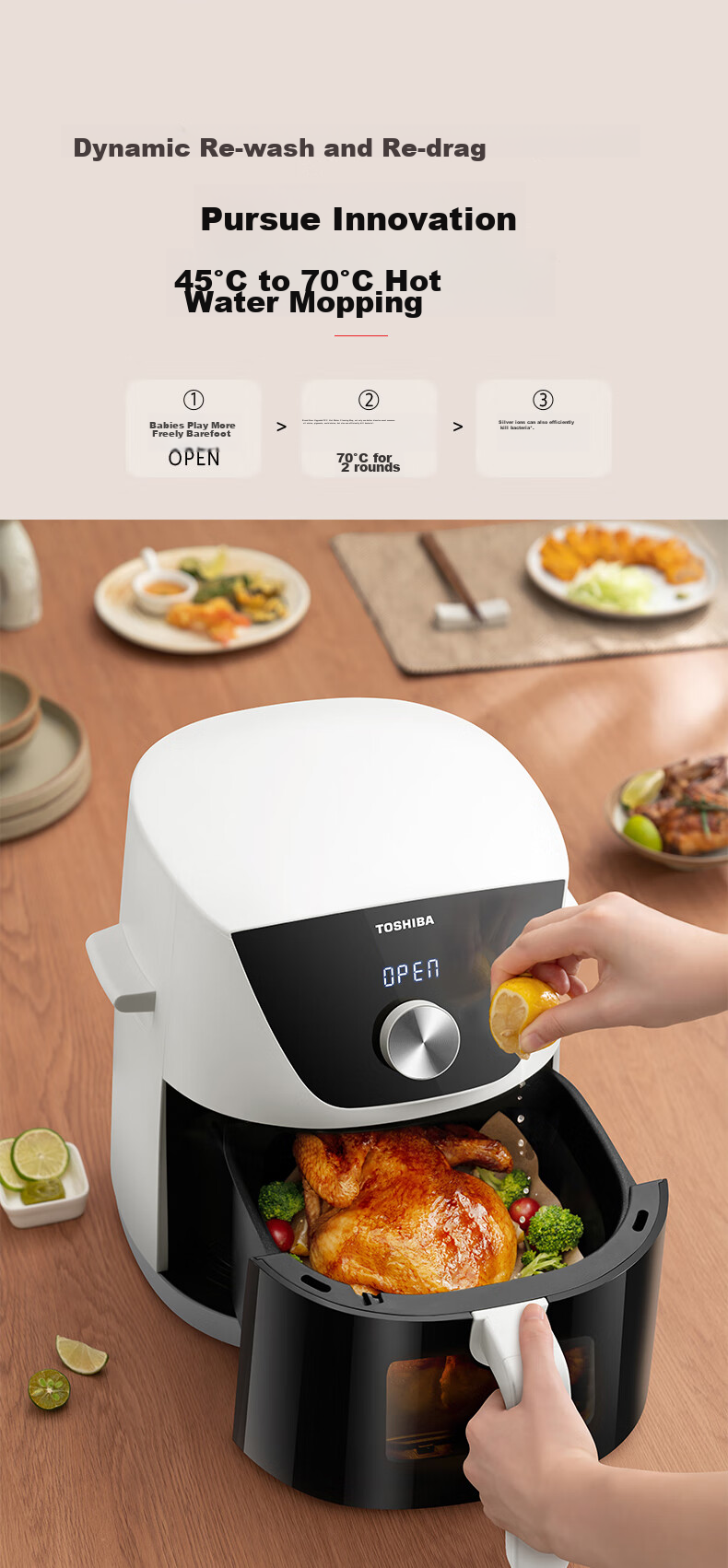 TOSHIBA Second Generation Cyclone Base, Air Fryer Shark Fin Fan Blades, Low Oil Light Fat Non-Stick, Dual Knob Operation, 5L Air Fryer AF-50KHUC 12