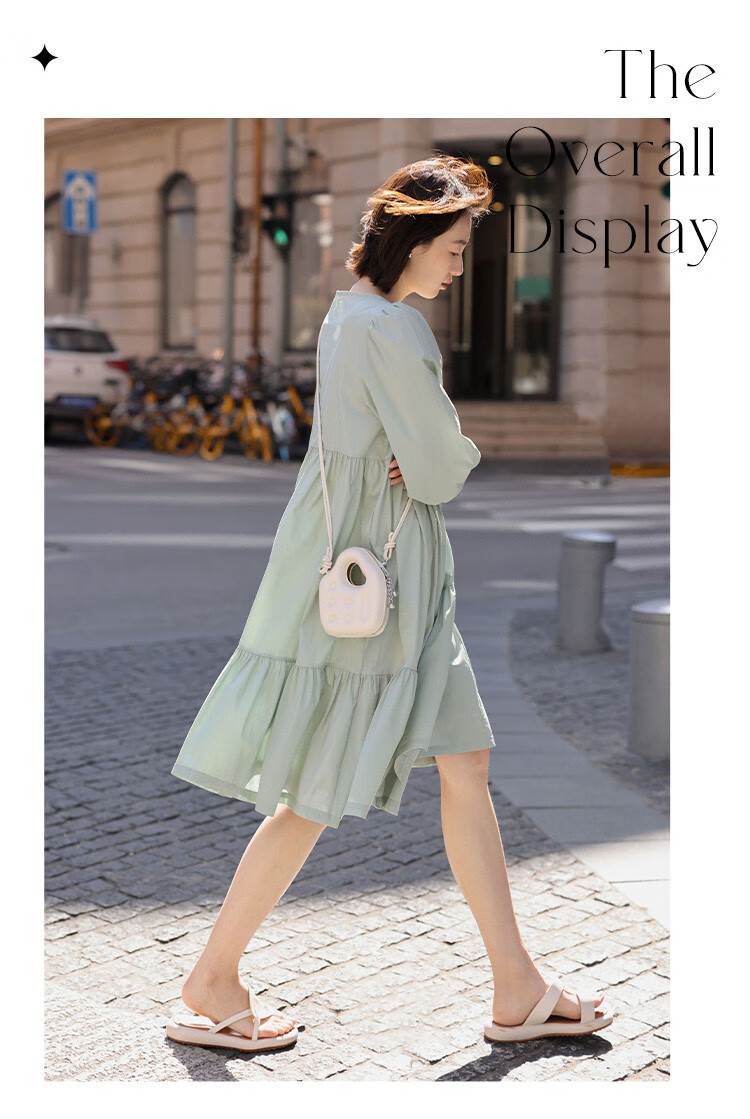 Dme [Puff Sleeve Dress] Summer Style, Mint Mambo Color, asymmetrical Tea Break Sleeve Dress for Wome 1