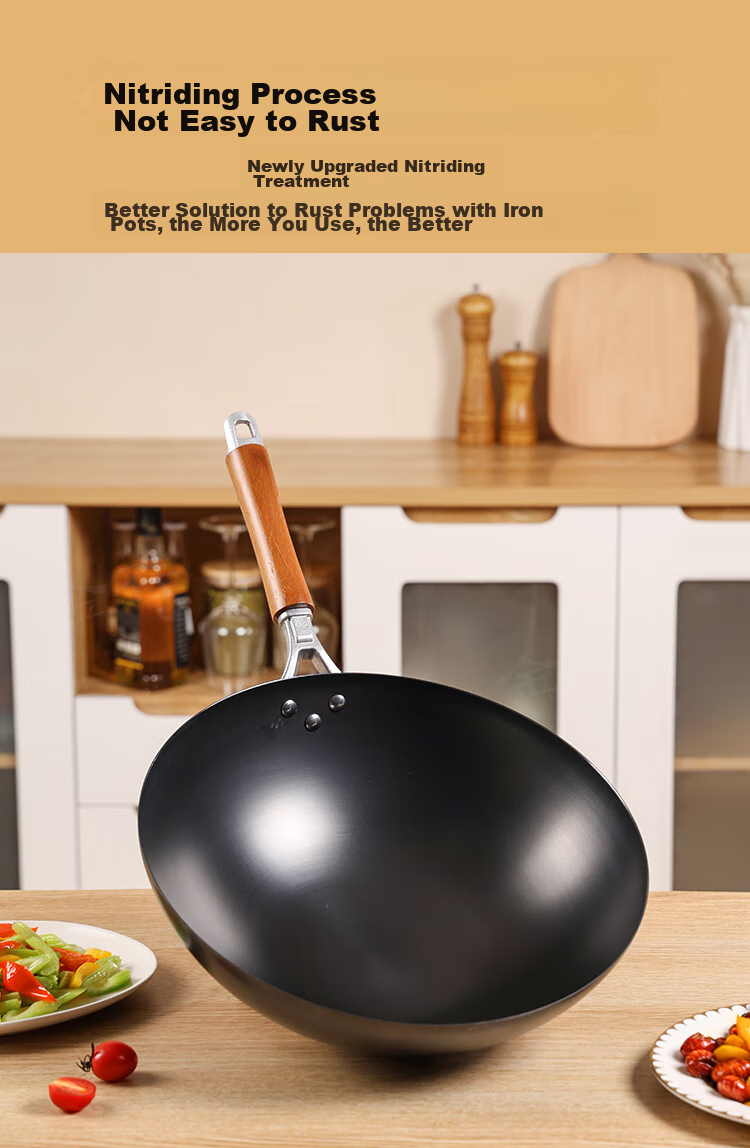 Jincun Wok Iron Pan Lightweight Stir-Fry Pan Non-Coated Rust-Resistant Round Bottom Pure Iron Non-Stick for Gas Stove 34cm 4