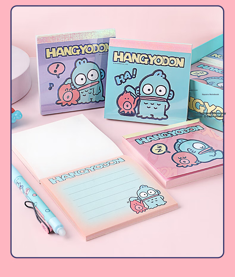 GuangBo X Sanrio Co-Branded Square Notebook, Mini Pocket Notebook, Memo Pad, Aesthetic Journal, Notepad, 100*100mm/80 Sheets, Half-Person Fish Green, KT81387 10