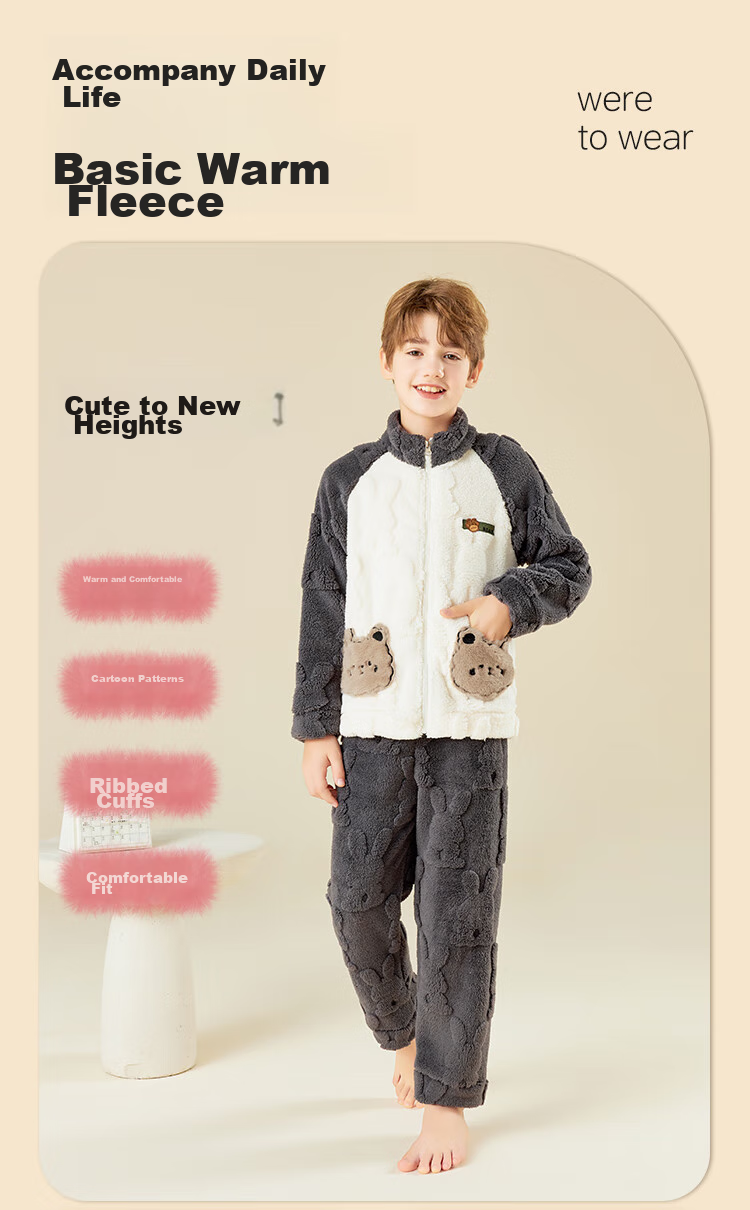LangSha [Flannel] Children's Pajamas, Boys' Autumn And Winter Fleece-Lined Sleepwear, Big Kids Girls Baby Warm Home Wear Set 7