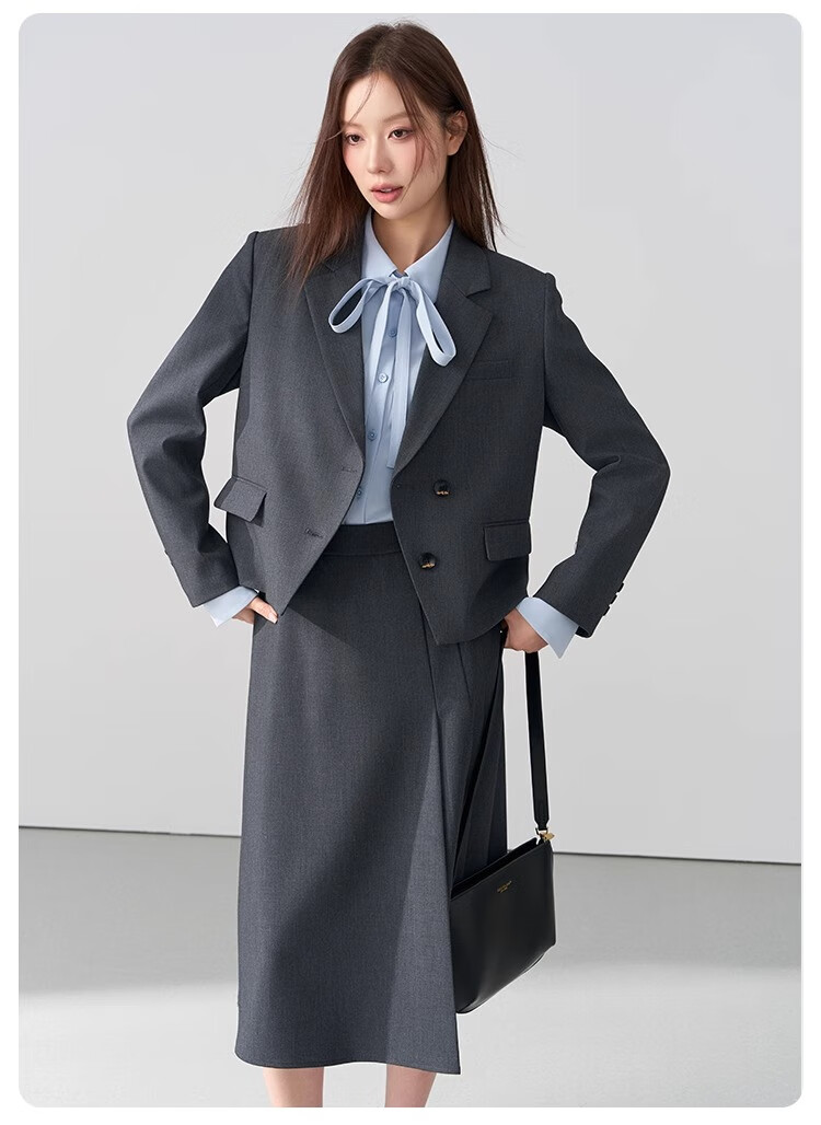 Bodexiaojie Beige Interview Suit Jacket for Women, Professional Commute Formal Wear, Lightweight Office Suit for Petite Figures 27