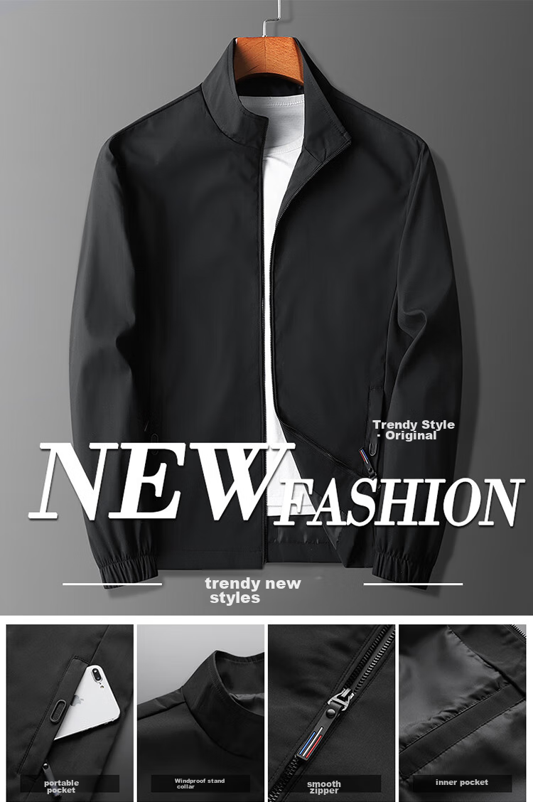 TUCANO Men's Jacket, Business Casual Solid Color Stand Collar, Fashionable Trendy Outerwear for Young And Middle-Aged Men, Black, Size M 2