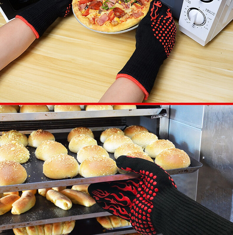 Zhugu Heat-Resistant Gloves, 800-Degree High-Temperature Insulation Gloves, Fireproof Flame-Retardant Oven Microwave Kitchen Heatproof Gloves 4