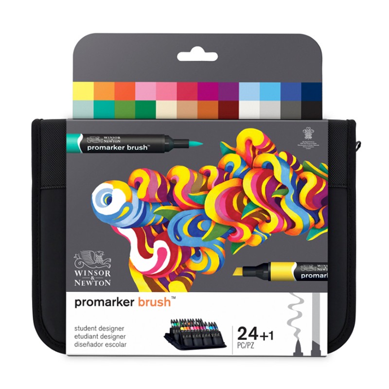 WINSOR&NEWTON [Freud Brand] Alcohol-Based Dual-Tip Marker, Soft Tip Marker Set, Academy Set, 24 Colors, Watercolor Pens, Art Education Drawing Pens