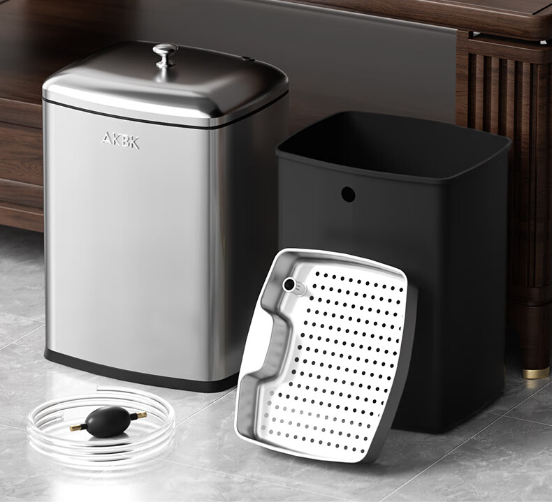 AKBK Stainless Steel Tea Water Bucket Trash Can, 8L Black Titanium Gold Tea Residue Bucket, Water Storage Bucket, Dry And Wet Separation Tea Waste Water Bucket 11